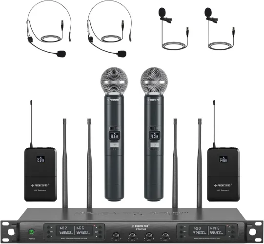 Kit Microfone Sem Fio Quadruplo PHENYX PRO PTU-7000