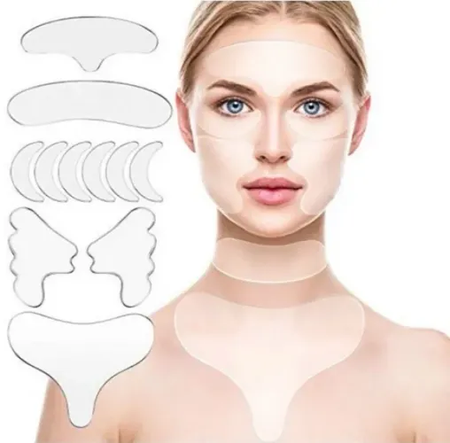 kit 11 Pç Adesivo P/ Rosto De Silicone Reutilizável Facial Rugas Papada Peito z1296