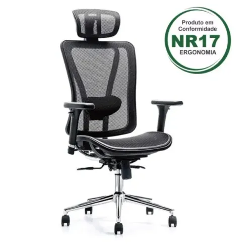 Poltrona Presidente Tela MK-4000 Preta PMD Ergonômica Confort Executivo Luxo Moderno 30013