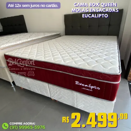 Cama Box Queen Eucalipto Molas Ensacadas Suporta 150kg