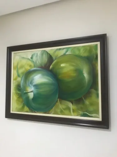 Quadro grande tela pintado à mão em óleo e moldura de madeira maciça belíssimo novo 