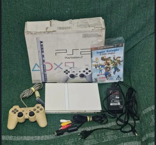 PS2 SLIM EDIÇÃO LIMITADA WHITE BRANCO DESBLOQUEADO CONTROLE LASER FUNCIONANDO PERFEITO
