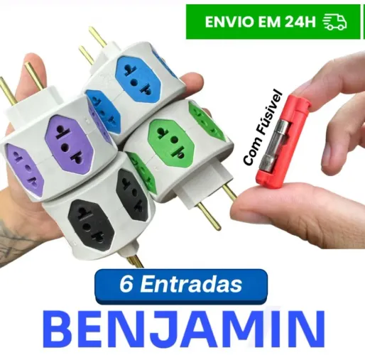 Adaptador Benjamin 10,20A 6 Entradas com Fusivel