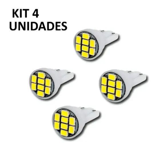Lâmpadas Pingo T10 8 LED 6500K Branco Placa Farolete | KIT 4 UNIDADES