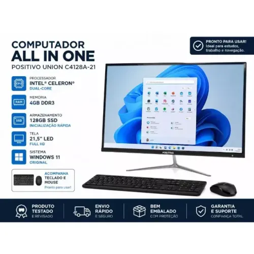 Computador All In One Positivo 21,5? Intel Celeron 4GB SSD 128GB Windows 11