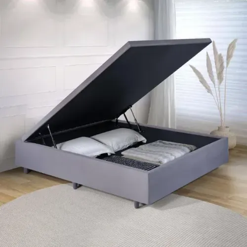 Cama Base Box Baú Viúva Cinza Azulado