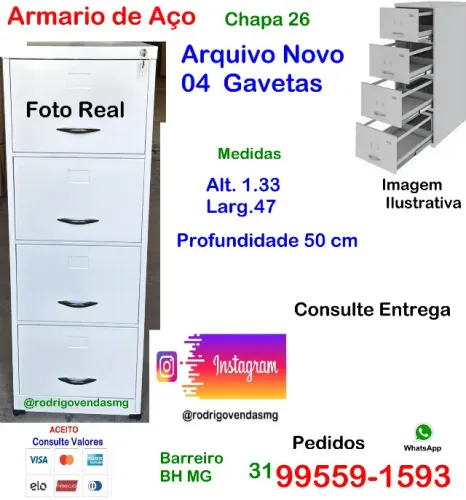 Arquivo de Aço Novo branco Pasta Suspensa moveis comercio Industria Escola loja auto