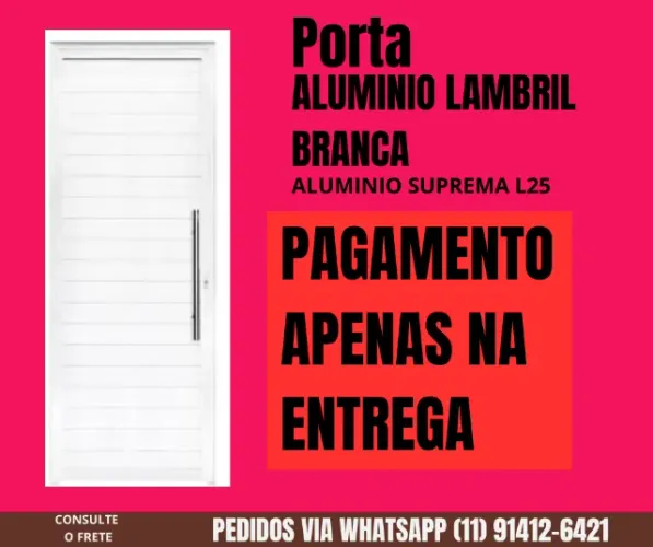 Porta Lambril aluminio branco premium L25 com puxador de inox - fete a/c
