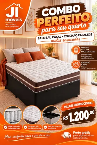 Colchão casal de molas ensacadas D 33 com base baú casal,frete grátis
