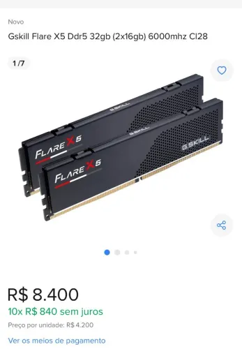 Memoria GSKILL TOP DE LINHA 6000 HZ CL 38