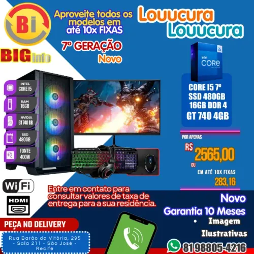 Computador Intel I5 10ª Geração 16gb Ddr4 Ssd 480gb GF 730 4GB -Tela 21 - Em ate 10x Fixas