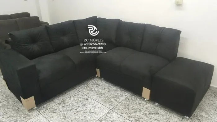 Sofá de Canto com Puff Suede de qualidade D33 Confortável Direto da Fábrica | Entrega Disp