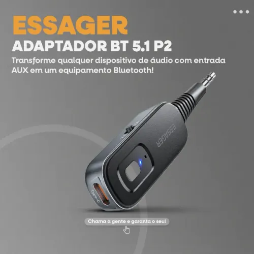 PROMOÇÃO!! Adaptador Auxiliar (P2) Bluetooth 5.1 ESSAGER Receptor e Transmissor