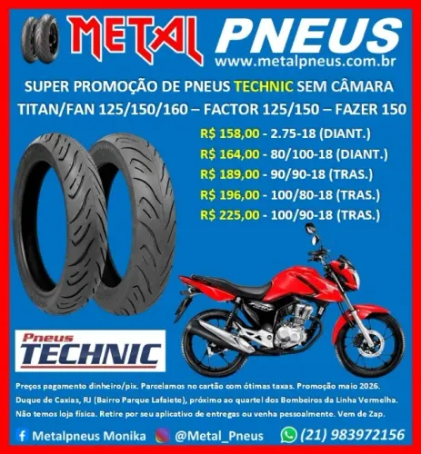 Pneu Moto Technic Titan Fan Factor Fazer Yes GSR - Sem Câmara
