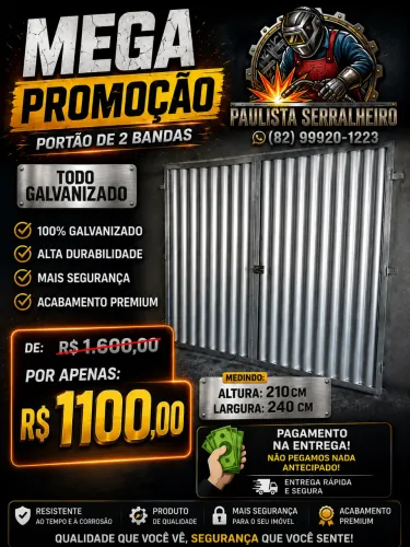 ? MEGA PROMOÇÃO - PORTÃO DE 2 BANDAS TODO GALVANIZADO ?