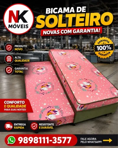 Promoção de Bicamas de solteiro e solteirão de molas ensacadas novas, ENTREGA GRÁTIS