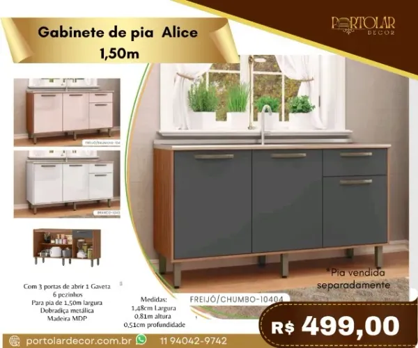 Gabinete de Pia Alice 1,50m a pronta entrega