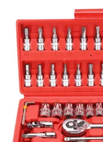 Kit De Ferramentas 46 Peças Jogo De Soquetes Chave Catraca Reversível Com Maleta Jogo De F