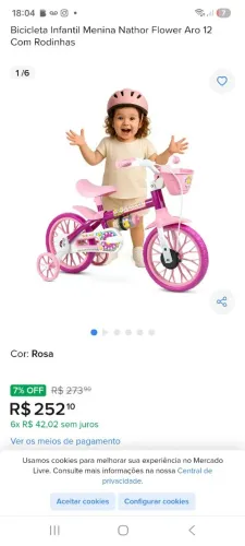 Bicicleta Infantil Menina Nathor Flower Aro 12 Com Rodinhas