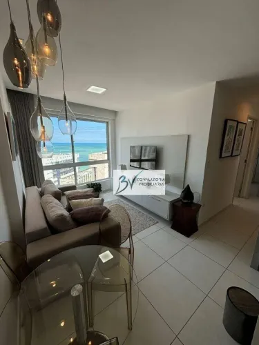 EC- apartamento 55 metros, mobiliado, 02 quartos, andar alto, vista mar