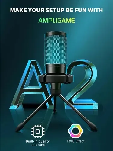Microfone Gamer Fifine Ampligame A2 RGB USB para Streaming e Jogos
