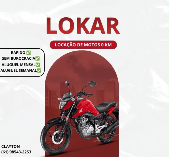 LOKAR/Locação de motos zero km CG 160 R$350,00