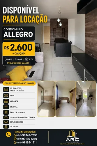 Apartamento 3 Quartos com Suíte Condomínio Allegro 80% Mobiliado