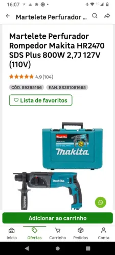 Martelete Perfurador Rompedor Makita HR2470 SDS Plus 800W 2,7J 127V (110V)