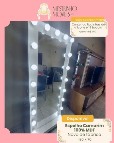 Espelho Camarim 100% MDF com bocais e rodinhas