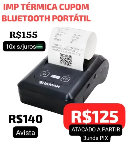IMPRESSORA TERMICA CUPOM BLUETOOTH PORTATIL VALOR DE ATACADO A PARTIR 3 UNIDADE