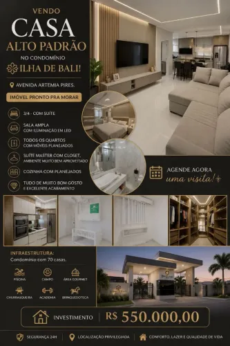CASA DE ALTO PADRÃO, 3/4, CONDOMÍNIO ILHA  DE BALI
