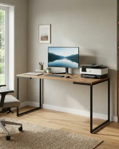 Escrivaninha Industrial 1,35m Home Office em MDF e Aço