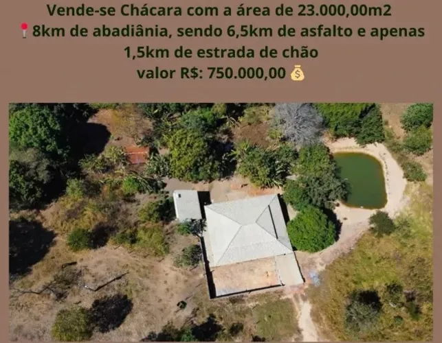 Chacara de 23,000m² a 8km² de Abadiania