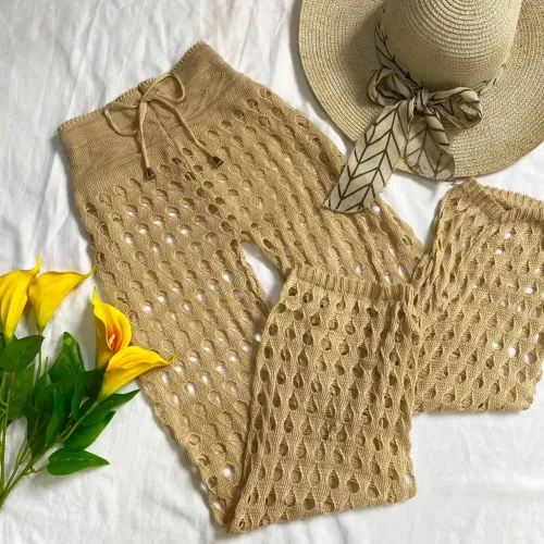 Saída de praia | calça tricô