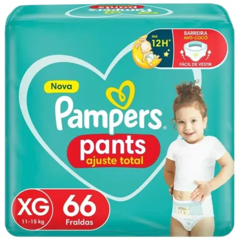 Fralda Pampers Pants Ajuste Total XG Com 66 Unidades - Validade 2028