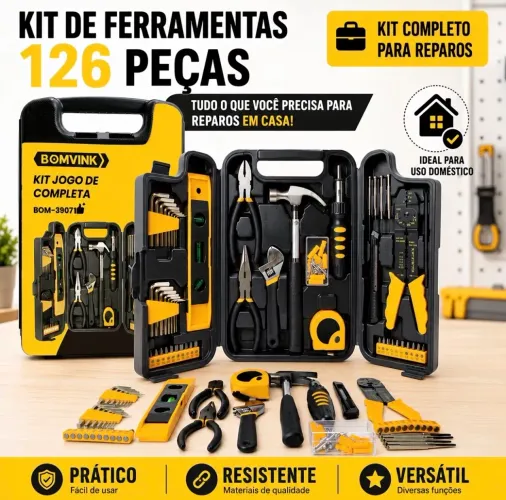 Kit de Ferramentas 126 Peças Completo com Maleta