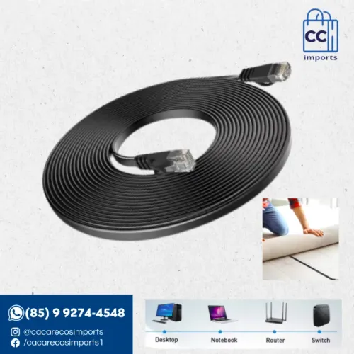 Cabo de Rede Cat6 Gigabit 1000Mbps Patch Cord Plano 2m - RJ45 B... | Novo | Pronta Entrega