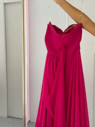 Vestido longo rosa choque 