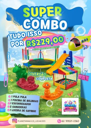 Pula pula+piscina de bolinhas+escorregador+gangorras+lixeira de sapinho