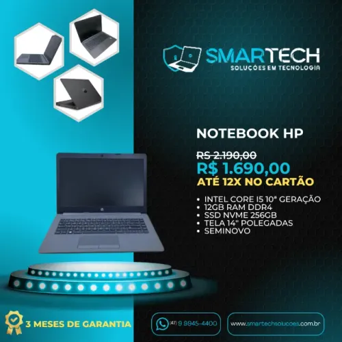 Notebook HP Intel Core i5 10ª Geração | 12GB RAM | SSD 256GB NVMe - Impecável