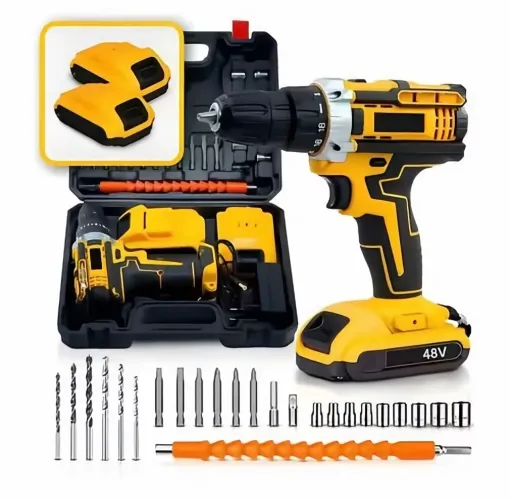 Furadeira e Parafusadeira Sem Fio 48V com 2 Baterias + Kit Completo