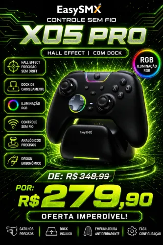 Controle Sem fio Easysmx X05 Pro, Hall Effect + Dock(NOVO)