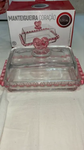 Manteigueira de cristal Lyor coração rosa (nova)