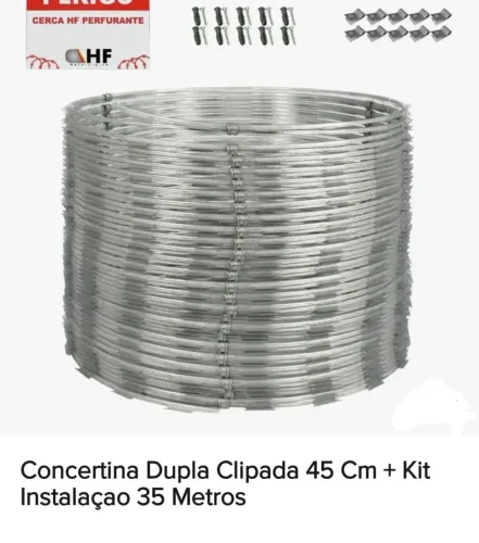 50 metros de Concertina dupla clipada 45 cm+kit de instalação 