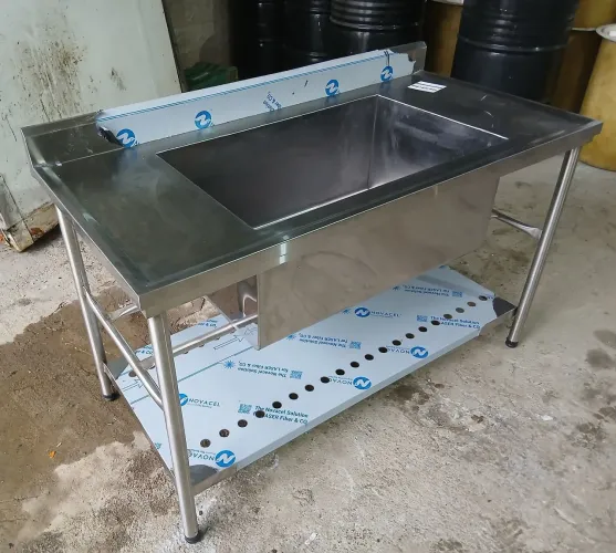 Pia de Inox Nova 1 Cuba Grandona e Funda com Espelho e Paneleiro 1.40x70cm