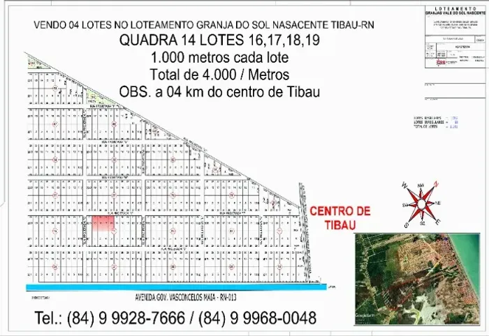Vendo 04 lotes na Granja do Sol Nascente - Tibau/RN. 4.000m2