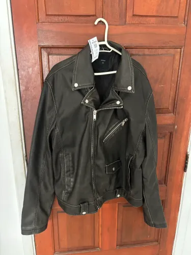 Jaqueta masculina biker em poliuretano - preta