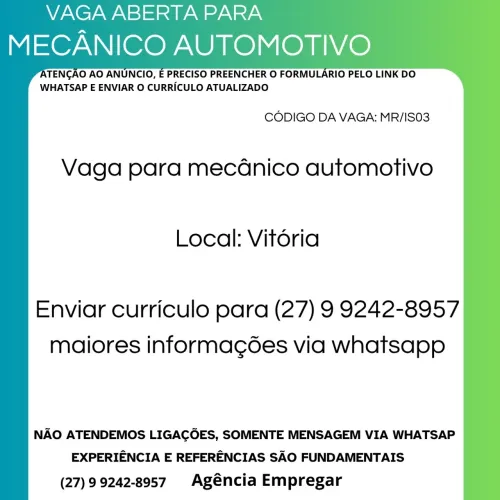 VAGA PARA MECÂNICO AUTOMOTIVO