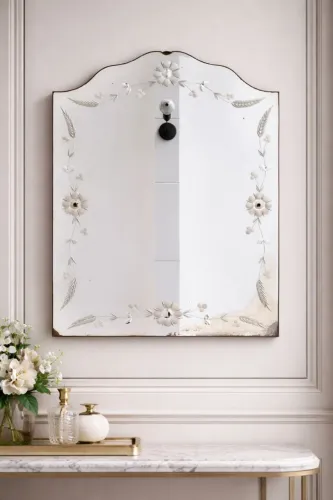 Espelho Vintage Italiano com Jateado Floral e Bisotê - | Peça Rara de Decoração $ | 
