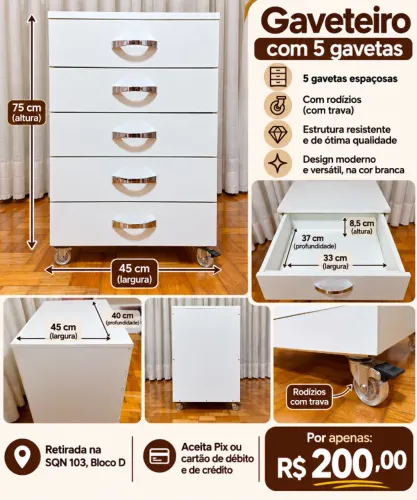 Gaveteiro com 5 Gavetas (Excelente!)